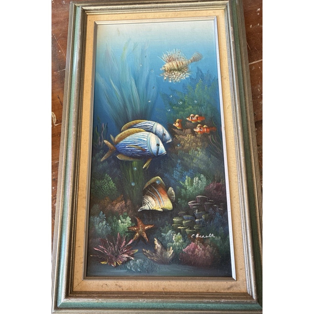C. Benolt Seascape Original Oil Painting Amazing Custom Hardwood Frame Signed